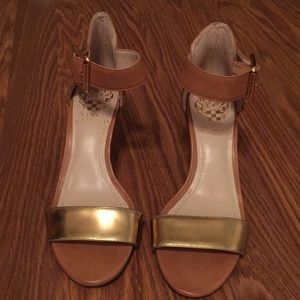 Brown leather with gold toe strap